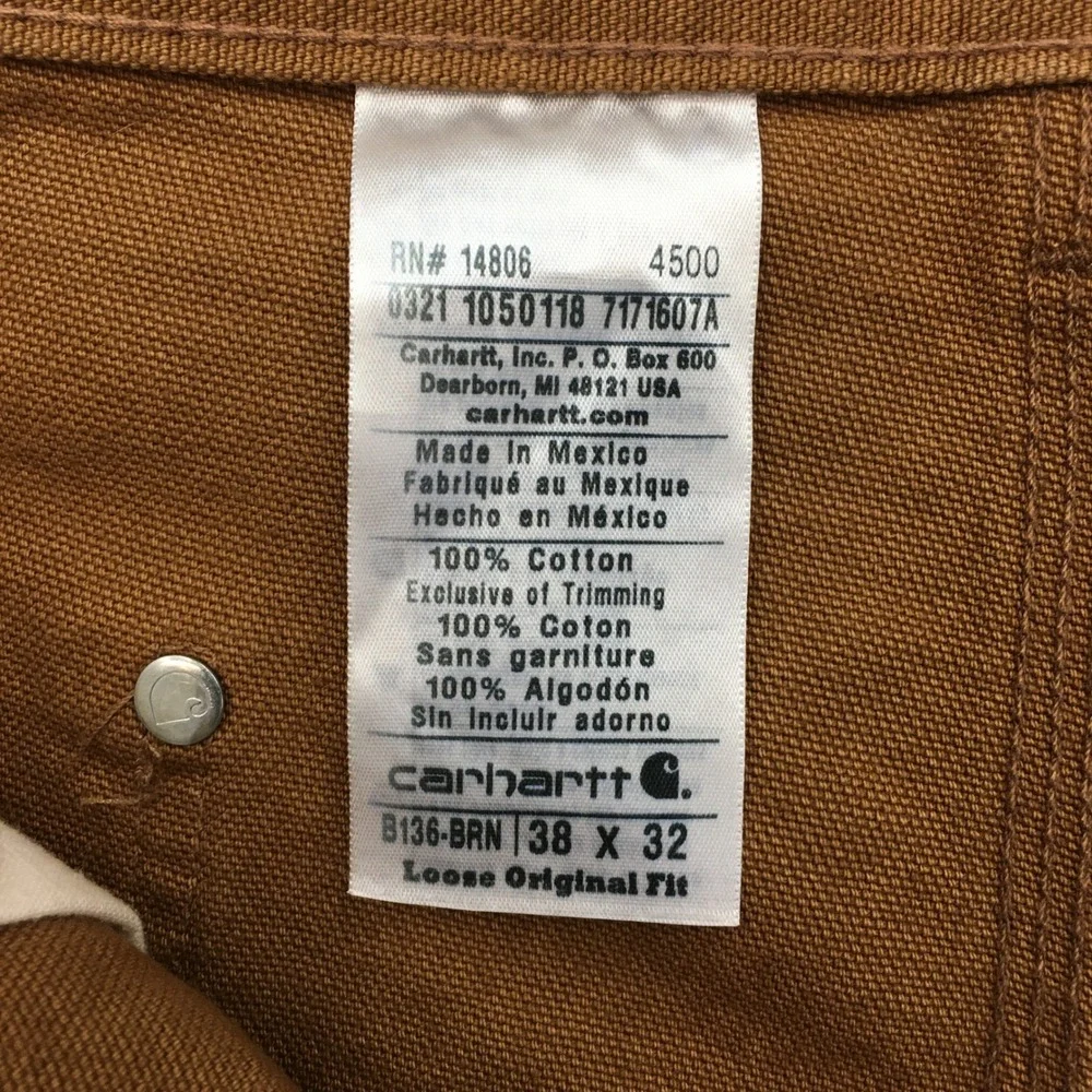 NEW! Carhartt Loose Original Fit Duck Double Front Work Dungaree Brown 38x32